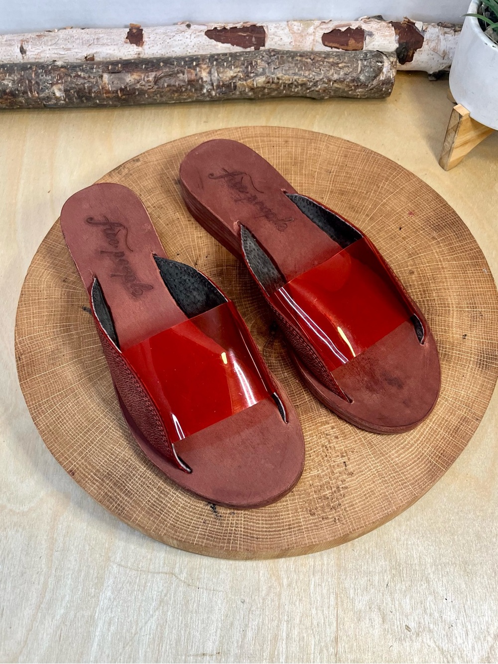 NWOT Free People Daybird Clear Red PVC Slide Sandals, Size 36/5.5